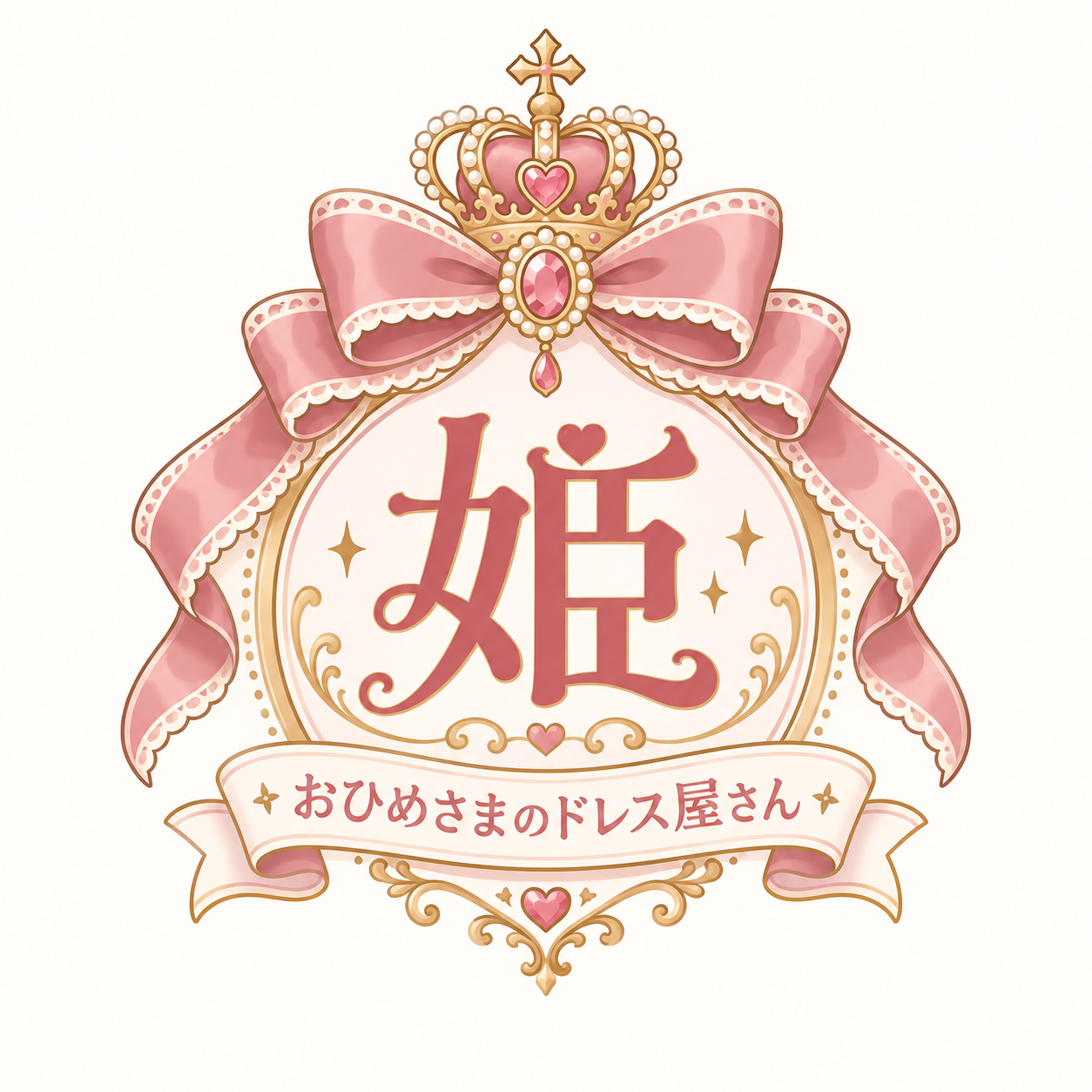 おひめさまのドレス屋さんの王冠とリボンのロゴ